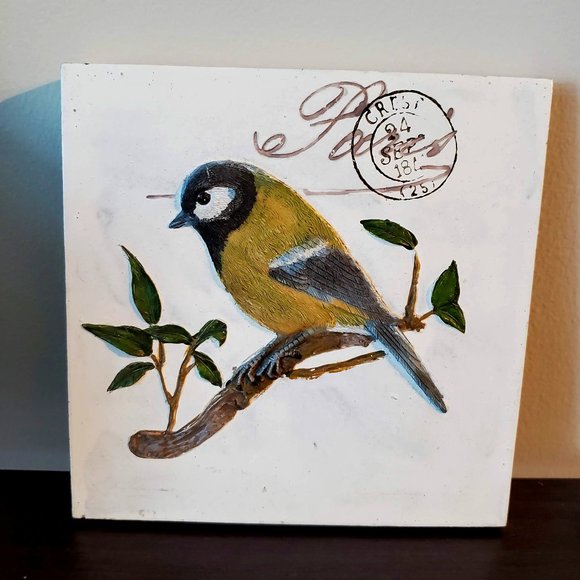 Vintage Bird Plaque, Finch Great Tit Bird, 3D TII Collections resin bird plaque - Picture 1 of 6